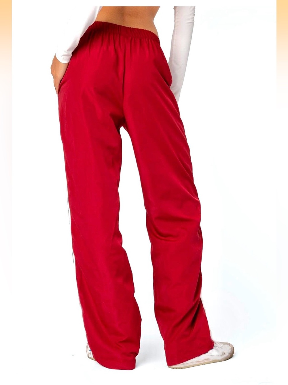 Women’s Red Track Pants with Side Stripes - Picture 3 of 4